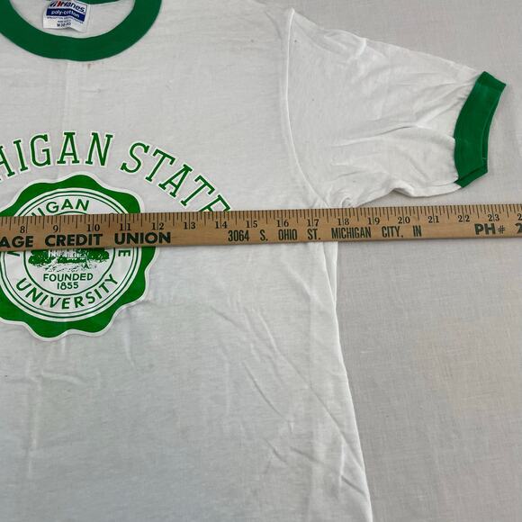 Vintage Michigan State Spartans Ringer T-Shirt size M Hanes USA - Picture 8 of 9